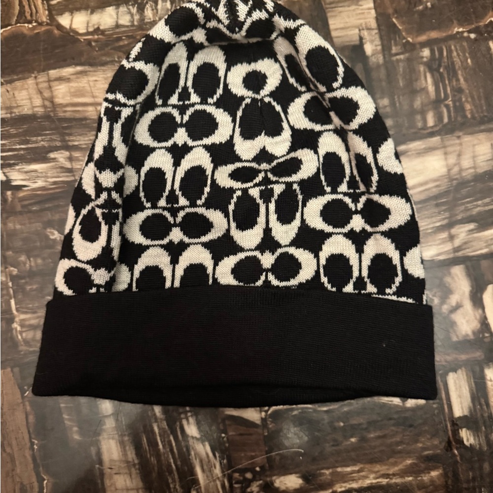 Coach Black and White Wool Blend Beanie